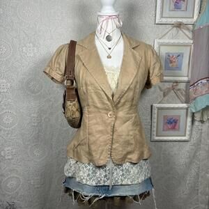y2k office siren linen fitted blazer blouse top